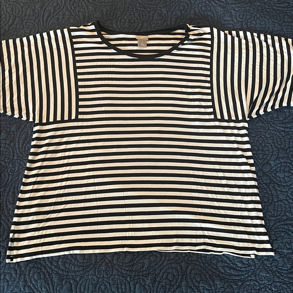 Chico's Black and White Striped Top